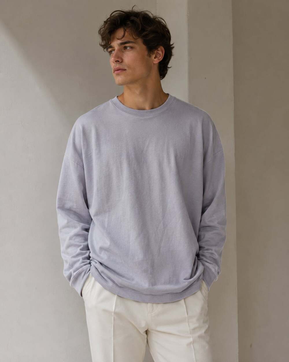 COS Oversized Long Sleeve Tee Lavender Gray Minimalist Cotton Shirt M